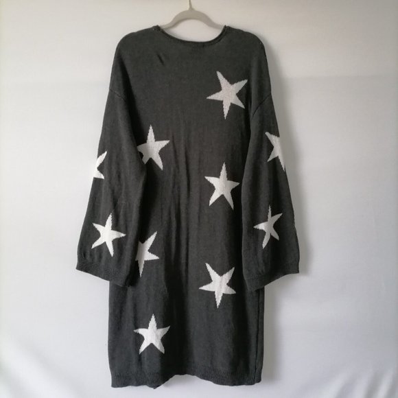 Blank Paige Womens Dark Gray Open Front White Stars Duster Cardigan Sweater M - Picture 4 of 6